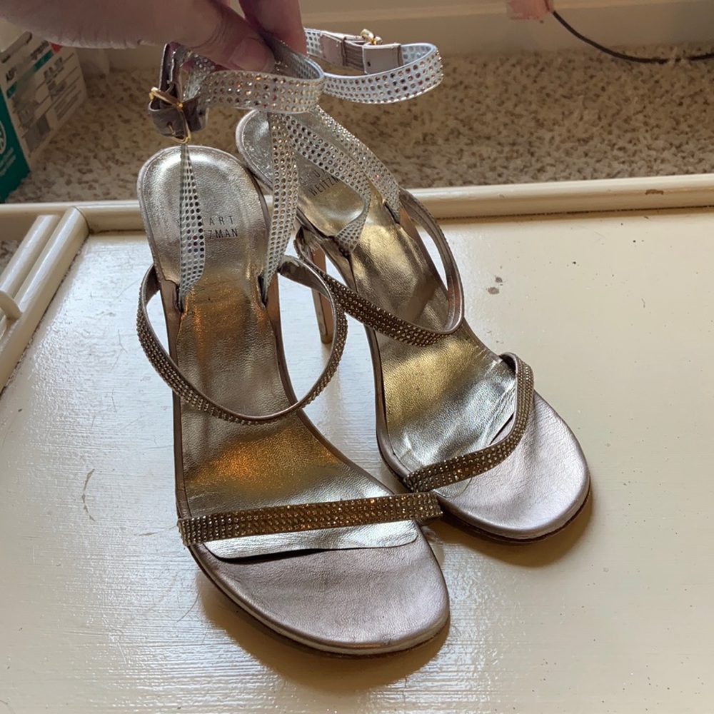 Metallic Gold Rhinestone Stiletto Sandals Heels